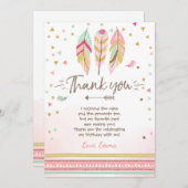 Jong wild en drie Bedankkaart Veren Boho (Voorkant / Achterkant)