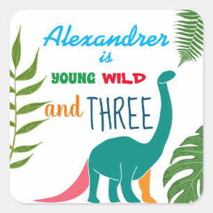 Jong Wild en Drie Dinosaur 3e Verjaardag Vierkante Sticker