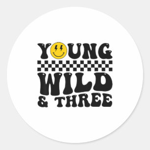 Jong Wild En Drie Groovy Retro 3 Jaar Oud Kind Ronde Sticker