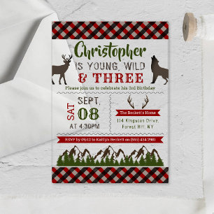 Jong Wild en Drie jongens Derde verjaardag Acryl Uitnodigingen