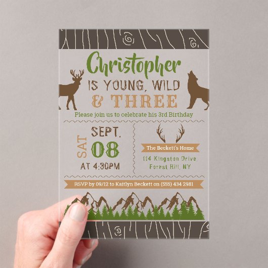 Jong Wild en Drie jongens Derde verjaardag Acryl Uitnodigingen (Insitu (Draagbaar))