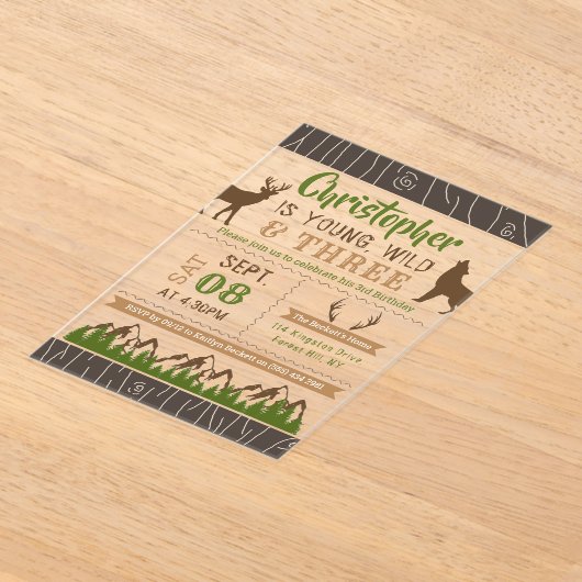 Jong Wild en Drie jongens Derde verjaardag Acryl Uitnodigingen (Laagn)