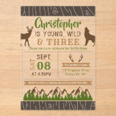 Jong Wild en Drie jongens Derde verjaardag Acryl Uitnodigingen (Voorkant)