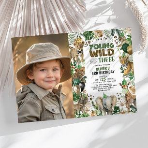 Jong, wild en drie jungle dieren verjaardagsfoto kaart