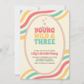 Jong wild en drie retro groovy 3e verjaardag kaart (Voorkant)