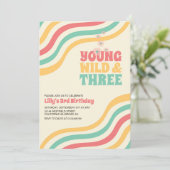 Jong wild en drie retro groovy 3e verjaardag kaart (Staand voorkant)