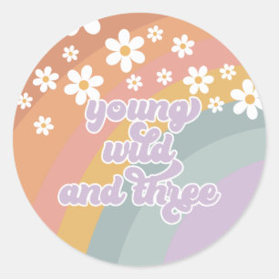 Jong Wild en Drie Retro Regenboog Ronde Sticker