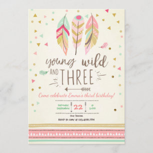 Jong wild en drie uitnodigen Meisje Roze Goud 3e Kaart