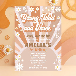 Jong wild en drie verjaardag uitnodiging