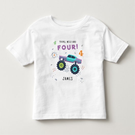 Jong wild en vier 4e Verjaardag Kinder Monster Aut Kinder Shirts (Voorkant)