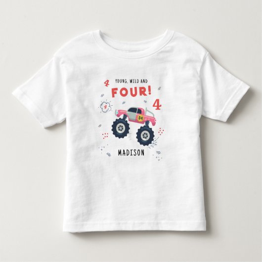 Jong, Wild En Vier 4e Verjaardag Kinderen Monster  Kinder Shirts (Voorkant)