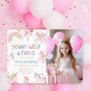 Jong Wild & Three Unicorn 3e Verjaardagsfoto Kaart