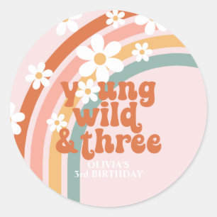 Jong Wilde Drie Retro regenboog 3e verjaardag Ronde Sticker