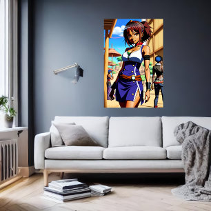 Jonge Afrikaanse Lady blauw wit jurkje   AI Art Poster