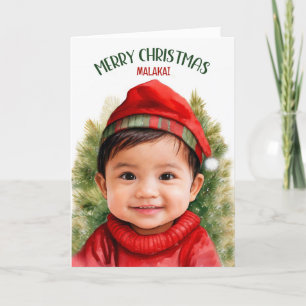 Jonge Aziatische Amerikaanse jongen met kerstnaam Feestdagen Kaart