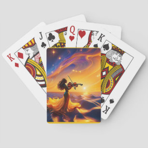 Jonge Aziatische Meisje dat Viool Speelt Surrealis Pokerkaarten