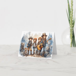 Jonge band Gitaren spelen Waterverf Paint Blank Kaart