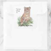 Jonge Cougar Waterverf Dier Aangepaste Boekplaat Vierkante Sticker (Tas)