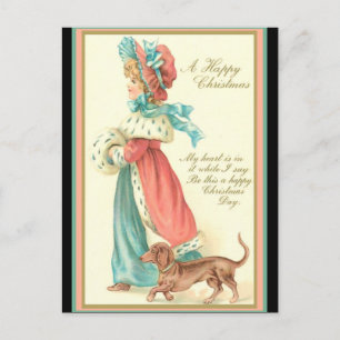 Jonge Dame & Dachshund Kerstmis (kopie) Briefkaart