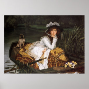 Jonge dame in een boot poster