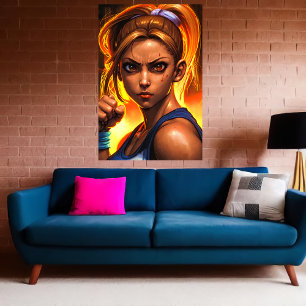 Jonge dame vechter portret AI Art Poster