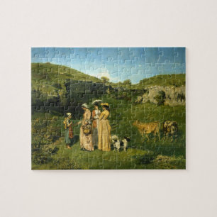 Jonge Dames in het dorp door Gustave Courbet Legpuzzel
