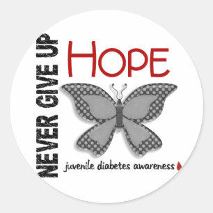 Jonge diabetes geeft hopvlinder nooit op 4.1 ronde sticker