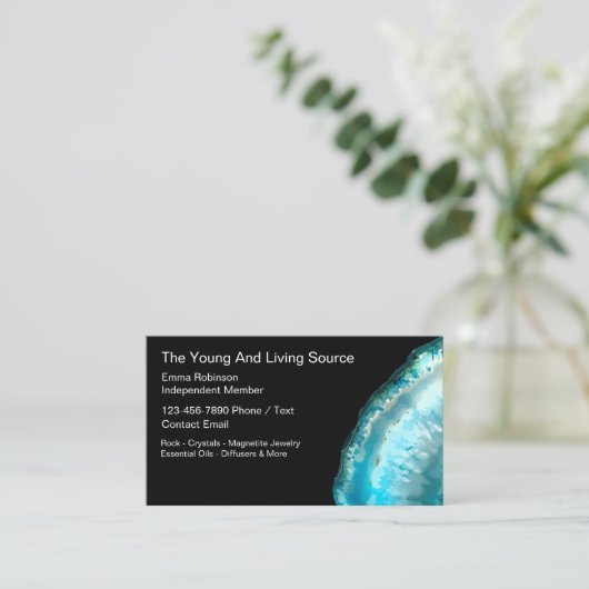 Jonge en levende stenen kristallen sieraden Rep Visitekaartje (Staand voorkant)