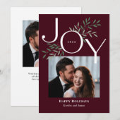 Jonge feestelijke kerstkaart met joy-fotokaartje (Voorkant / Achterkant)