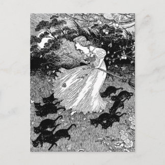 Jonge heks en zwarte katten briefkaart