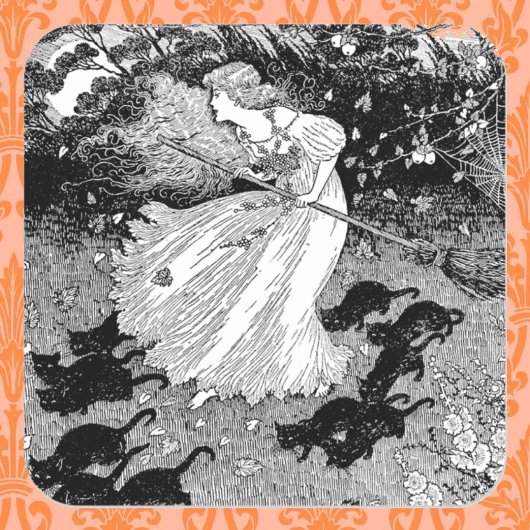 Jonge heks en zwarte katten vierkante sticker