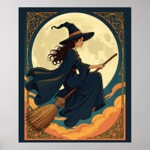 Jonge heks zat op een mooie Art Nouveau stijl Poster