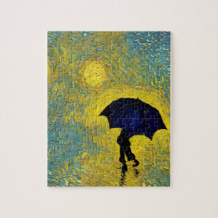 Jonge impressionist onder paraplu op zonnige dag legpuzzel