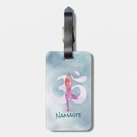 JONGE Instructeur Waterverf Meditation Pose Om Sig Bagagelabel (Achterkant verticaal)