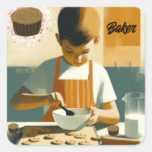 Jonge Jongen Cookie Bakker Vierkante Sticker