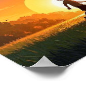 Jonge jongen met hond bij zonsondergang poster (Hoek)