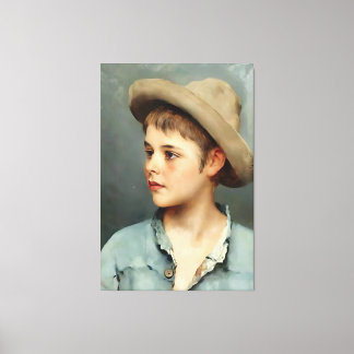 Jonge Jongen met Strohoed door Eugene de Blaas - 1 Canvas Afdruk