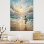 Jonge jongen op het strand poster (Keuken)
