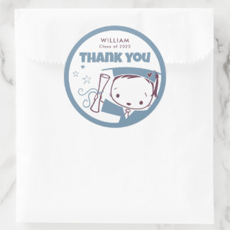 Jonge jongens Cute Blue Cartoon Afstuderen Dank je Ronde Sticker