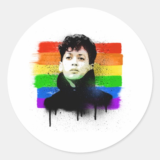 Jonge Kamala Harris LGBTQ Pride Flag Graffiti Ronde Sticker (Voorkant)