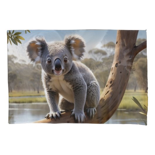 Jonge Koala bij een meer Kussensloop (Voorkant)
