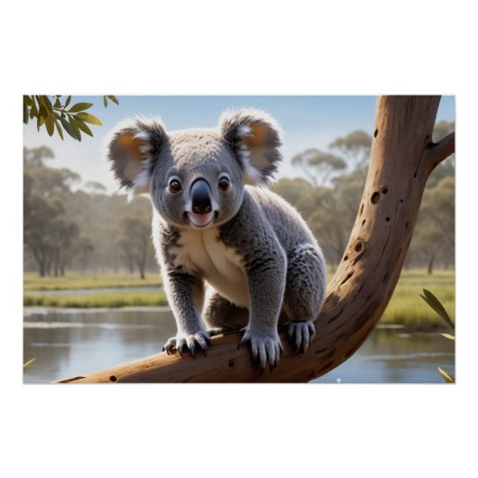 Jonge Koala bij een meer Perfect Poster (Voorkant)