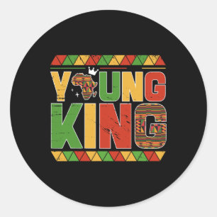 Jonge Koning Afrika Kaart Kente Kunst Afro-Amerika Ronde Sticker