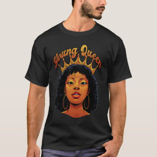 Jonge Koningin Zwarte Geschiedenis Maand Afro-Amer T-shirt