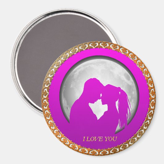 Jonge koppel roze silhouet die elkaar zoenen magneet (Voorkant / Achterkant)