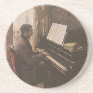 Jonge Man die de Piano speelt met Gustave Caillebo Zandsteen Onderzetter