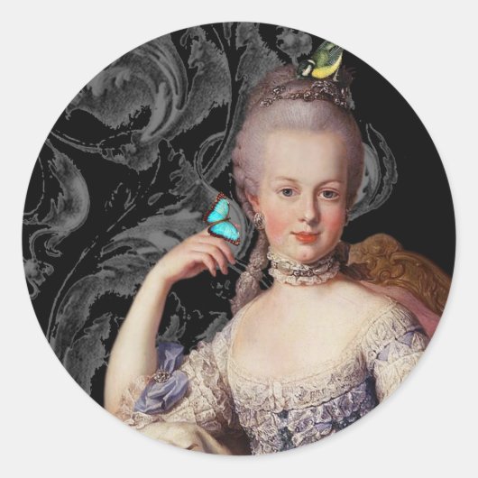 Jonge Marie Antoinette, Frans, scroll zwart Ronde Sticker (Voorkant)