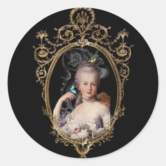 Jonge Marie Antoinette over zwarte envelop Ronde Sticker (Voorkant)