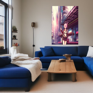 Jonge meid in de stad AI Art Poster
