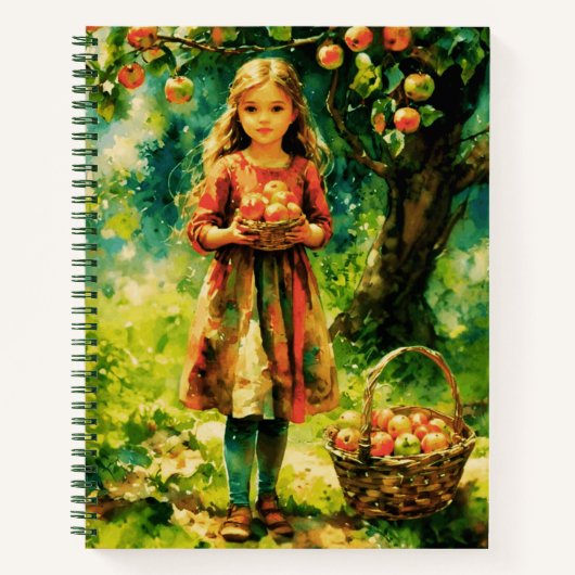 Jonge meid in een Apple Orchard Journal Notitieboek (Voorkant)